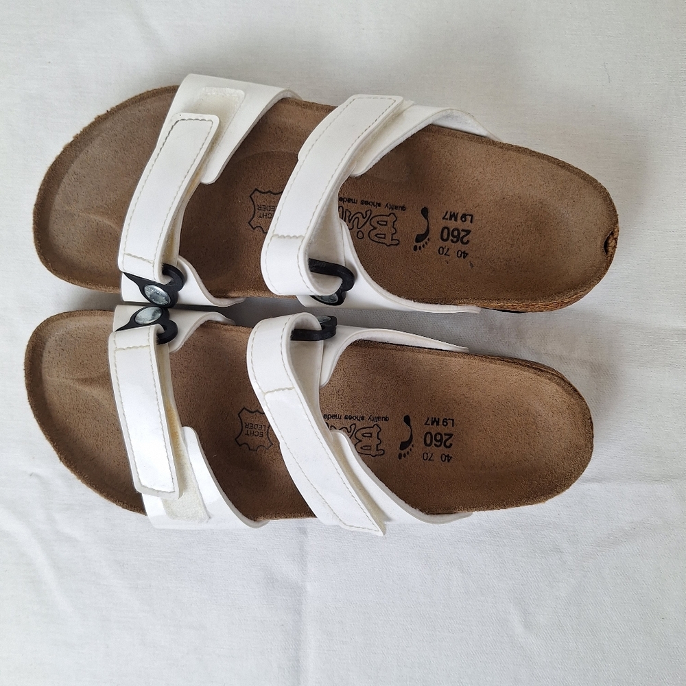 Birkenstock White Velcro Sandals with Brown Sole - Picture 3 of 9